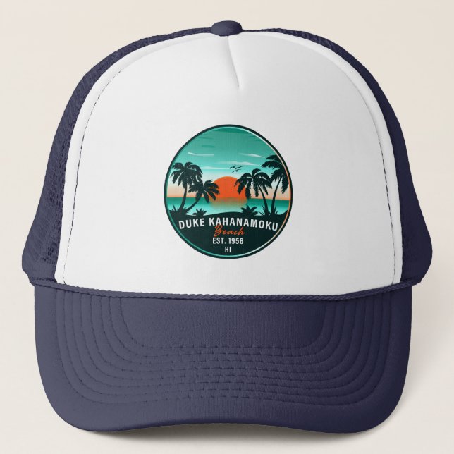 Gorra De Camionero Duke Kahanamoku Beach Hawaii Retro Sunset Souvenir (Anverso)