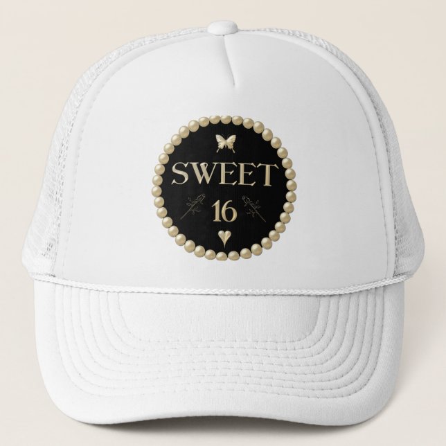 Gorra De Camionero Dulce 16 - Perlas en el "terciopelo negro " (Anverso)