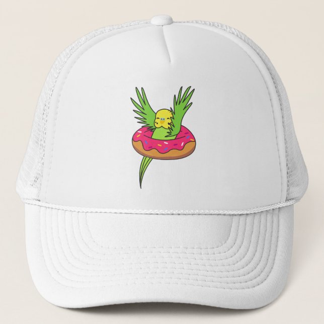 Gorra De Camionero Dulces Budgies Animales Graciosos En Rosa Donut (Anverso)