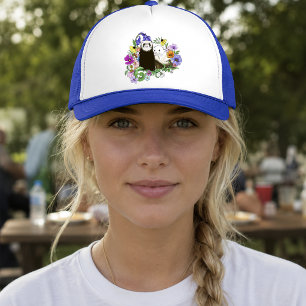 Gorra De Camionero Dulces Ferrets Azules Caprichosos con Flores Parej