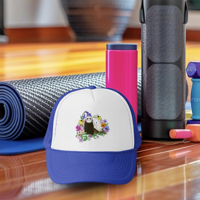 Gorra De Camionero Dulces Ferrets Azules Caprichosos con Flores Parej (Subido por el creador)