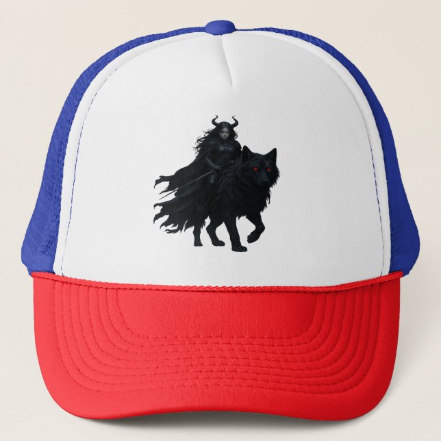 Gorra De Camionero  Dunkle Kriegerin auf Höllenwolf (Anverso)