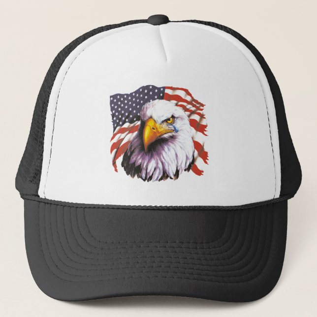 Gorra De Camionero Eagle calvo con un rasgón - bandera de los (Anverso)