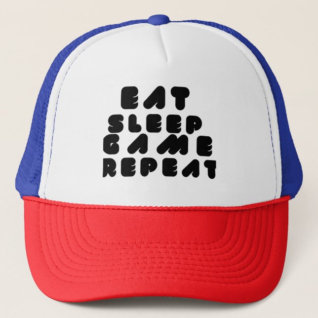 Gorra De Camionero Eat Sleep Game Repeat – Gamer Quote (Anverso)