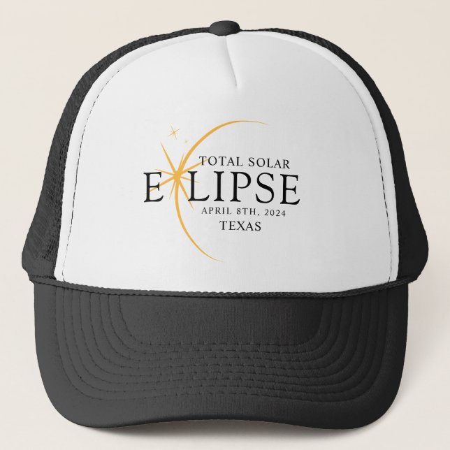 Gorra De Camionero Eclipse solar total de 2024 Texas Black & Gold mod (Anverso)