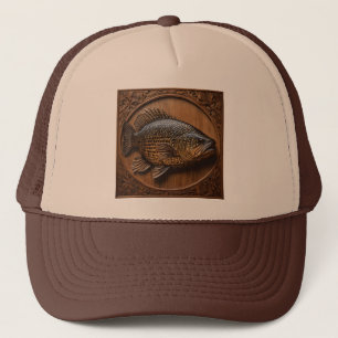 Gorra De Camionero Ecos del río: Impresión de madera de bacalao murra