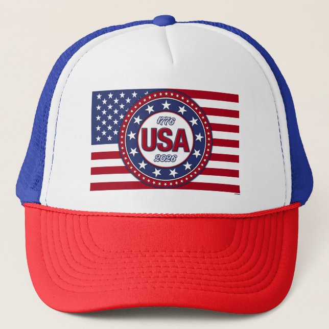 Gorra De Camionero EE. UU. 1776 - 2026 Con bandera de EE. UU. (Anverso)