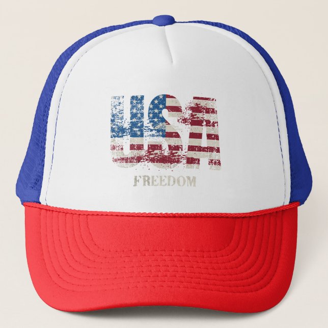 GORRA DE CAMIONERO EE.UU. - PATRIOTA DE LIBERTAD EN ROJO, BLANCO Y AZ (Anverso)