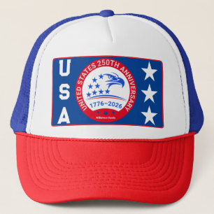 Gorra De Camionero EEUU 1776-2026 Emblema de águila - Malla azul roja