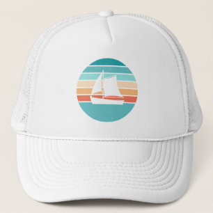 Gorra De Camionero Efecto perturbador retro del atardecer + velero