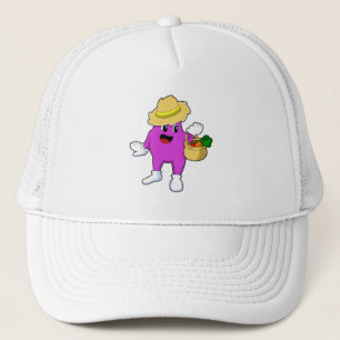 Gorra De Camionero Eggplant como agricultor con zanahoria