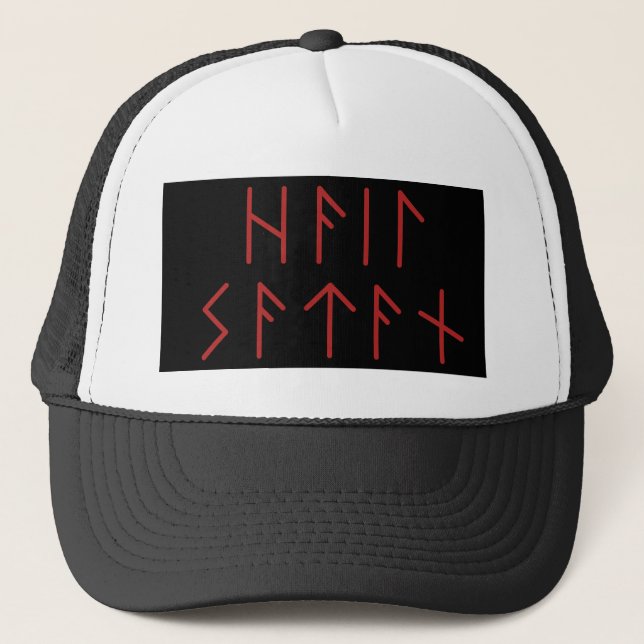 Gorra De Camionero El Anciano Rojo Oscuro Futhark Hail Satan (Anverso)