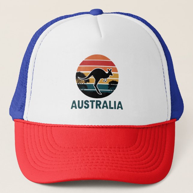 Gorra De Camionero El animal retro australiano del atardecer salta al (Anverso)