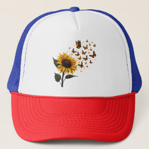 Gorra De Camionero El arte vintage del girasol y las mariposas