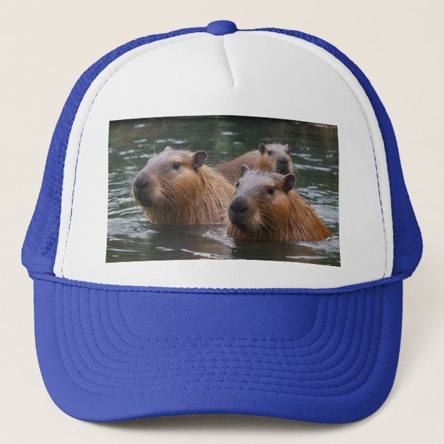 Gorra De Camionero El Capibara nadando en el río, (Anverso)