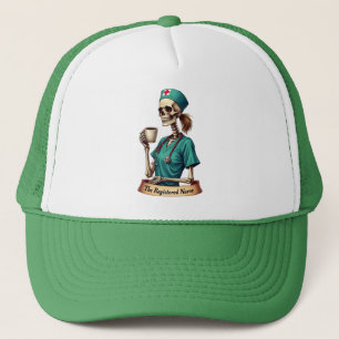 Gorra De Camionero El esqueleto de enfermera registrada: café y cuida