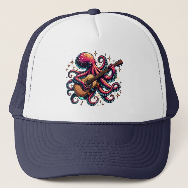 Gorra De Camionero El extraño Octopus Personalizado tocando la guitar (Anverso)