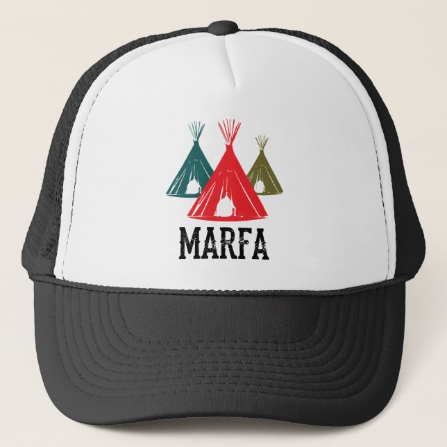 Gorra De Camionero El fantasma de Marfa TX enciende el arte de Tejas (Anverso)