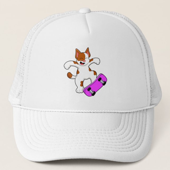 Gorra De Camionero El gato como patinador con patineta (Anverso)