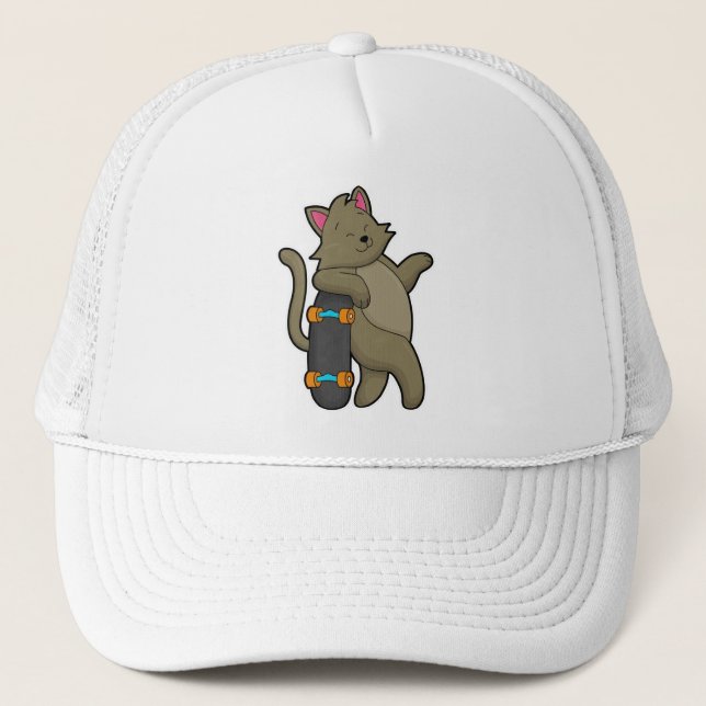 Gorra De Camionero El gato como patinador con patineta (Anverso)