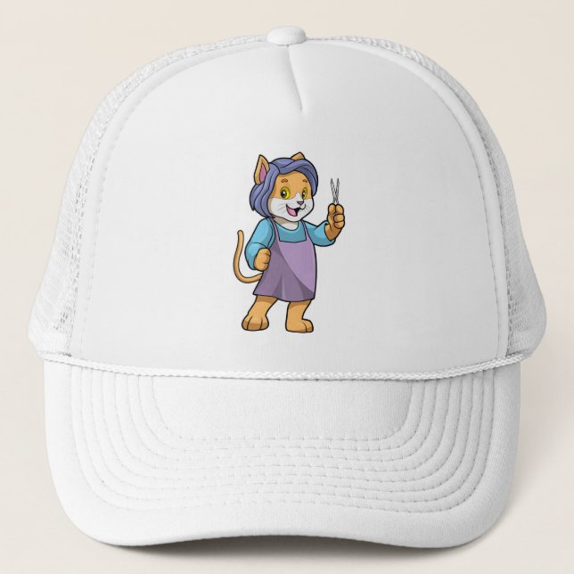 Gorra De Camionero El gato como peluquero con tijeras (Anverso)