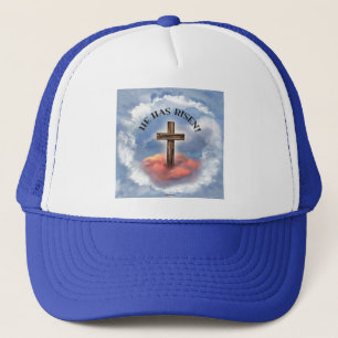 Gorra De Camionero Él Ha Resucitado Cruz Áspera Con Nubes