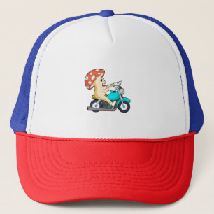 Gorra De Camionero El hongo como ciclista con motocicleta