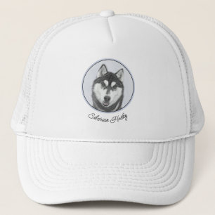 Gorra De Camionero El Husky Siberiano (blanco y negro) pinta arte de 