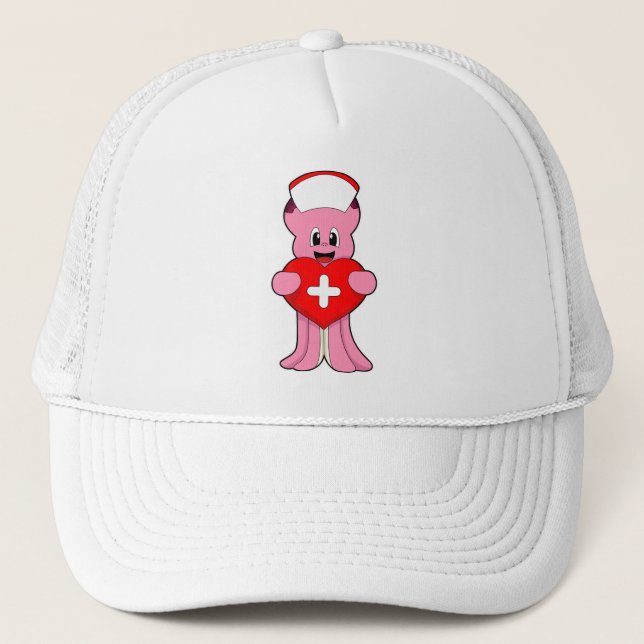 Gorra De Camionero El pulpo como enfermera con corazón (Anverso)