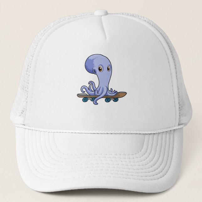 Gorra De Camionero El pulpo como patinador con patineta (Anverso)