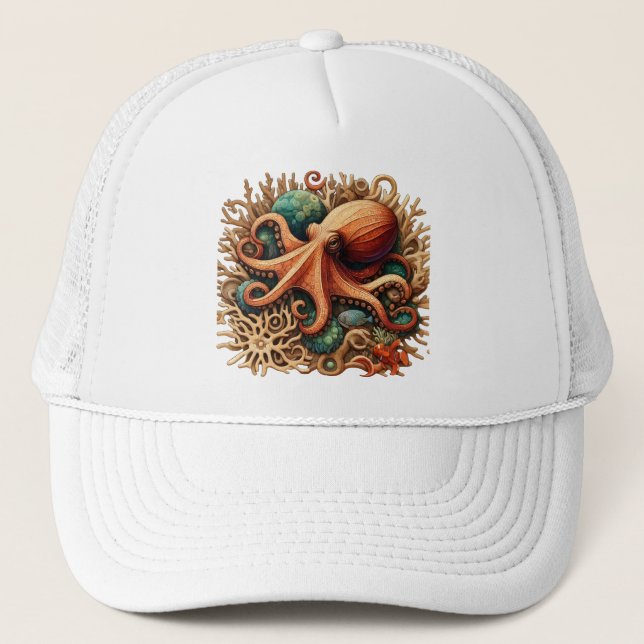 Gorra De Camionero El pulpo tocando tambores en el océano (Anverso)