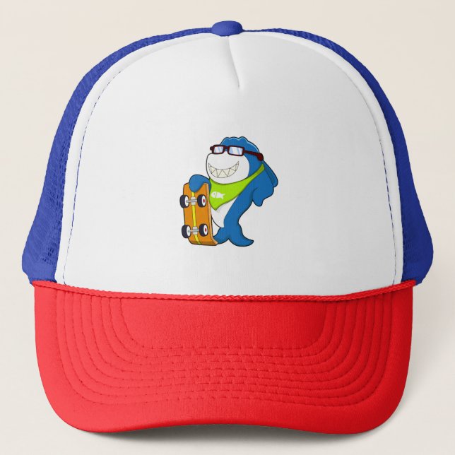Gorra De Camionero El tiburón como patinador con patineta (Anverso)