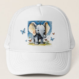 Gorra De Camionero Elefante bebé con mariposas y cielo azul
