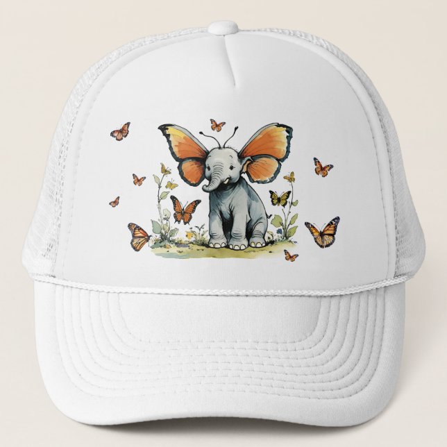 Gorra De Camionero Elefante bebé con orejas del ala mariposa (Anverso)
