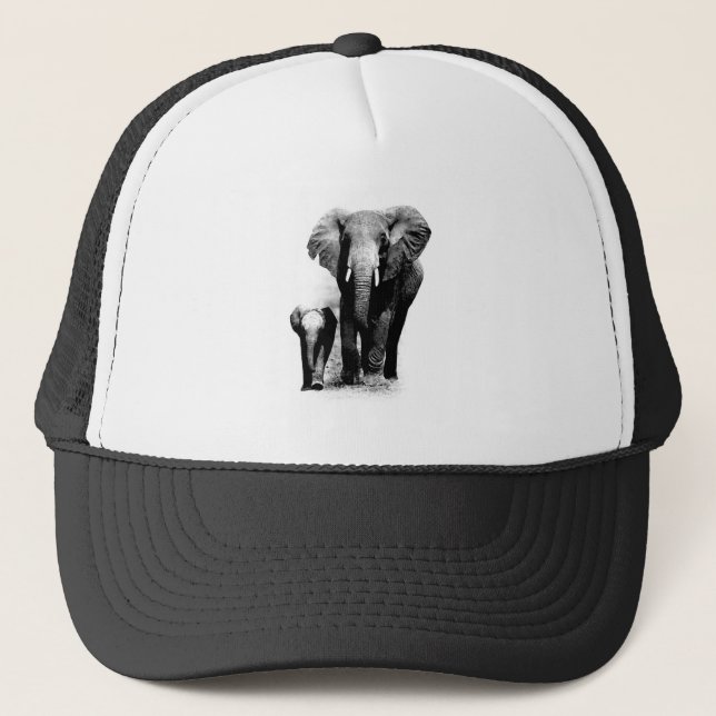 Gorra De Camionero Elefante BW y elefante bebé (Anverso)