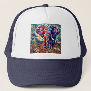 Gorra De Camionero Elefante caprichoso en la noche Estrellas moradas 