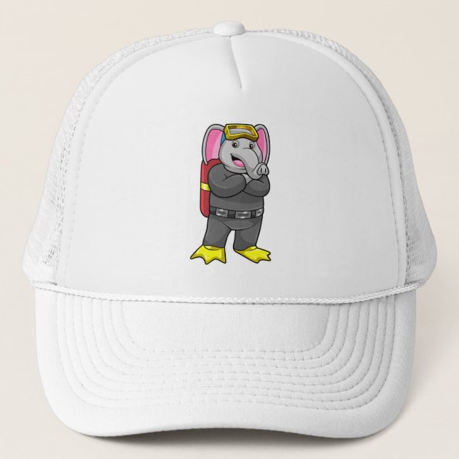 Gorra De Camionero Elefante como buzo con gafas de buceo (Anverso)