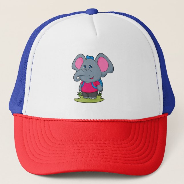 Gorra De Camionero Elefante como excursionista con mochila (Anverso)