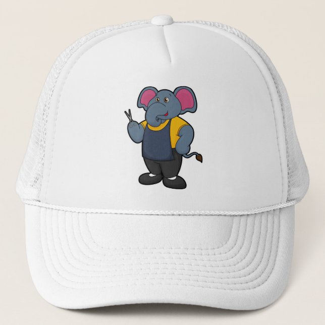 Gorra De Camionero Elefante como peluquero con tijeras (Anverso)