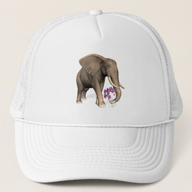 Gorra De Camionero Elefante Con Orquídea Rosa (Anverso)
