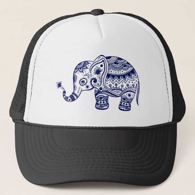 Gorra De Camionero Elefante de flores de tonos azules (Anverso)
