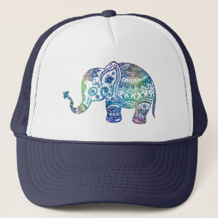 Gorra De Camionero Elefante de flores de tonos azules y verdes