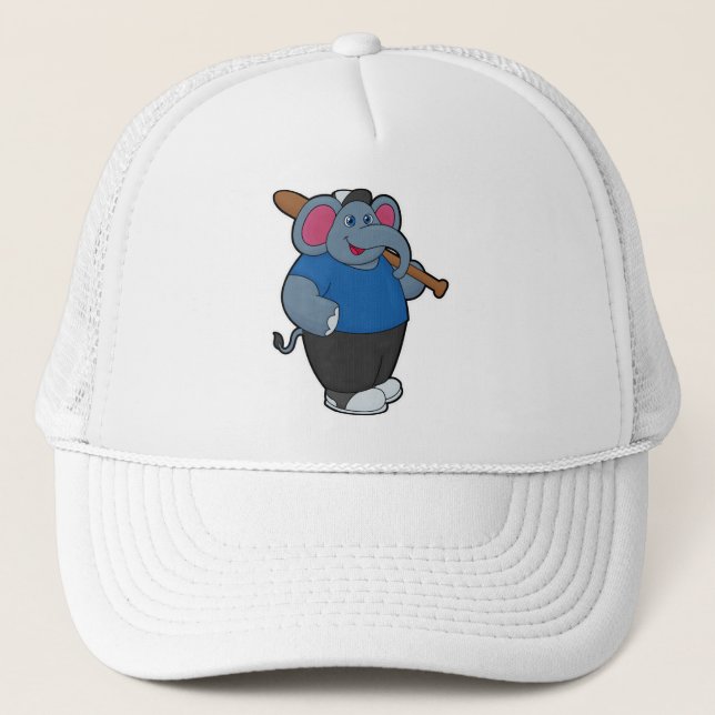 Gorra De Camionero Elefante en el béisbol con bate de béisbol (Anverso)