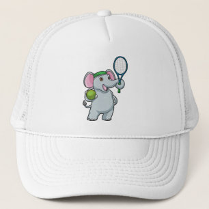 Gorra De Camionero Elefante en el tenis con raqueta de tenis