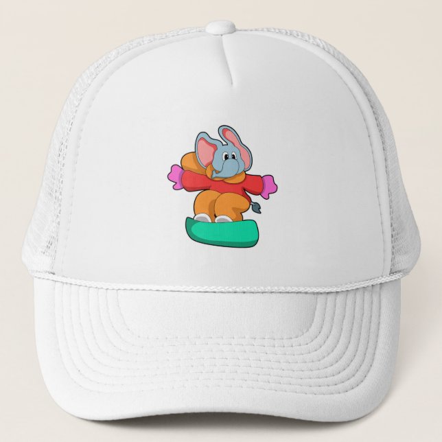 Gorra De Camionero Elefante en Snowboard con Snowboard (Anverso)