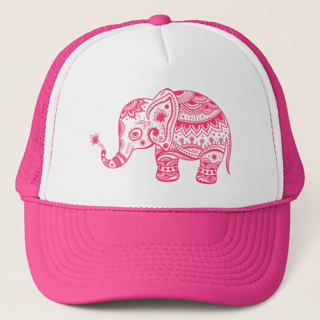 Gorra De Camionero Elefante floral rosado (Anverso)