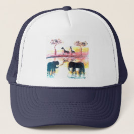 Gorra De Camionero Elefante, grafa Safari Sunset Art
