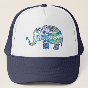 Gorra De Camionero Elefante tribal floral verde azulado