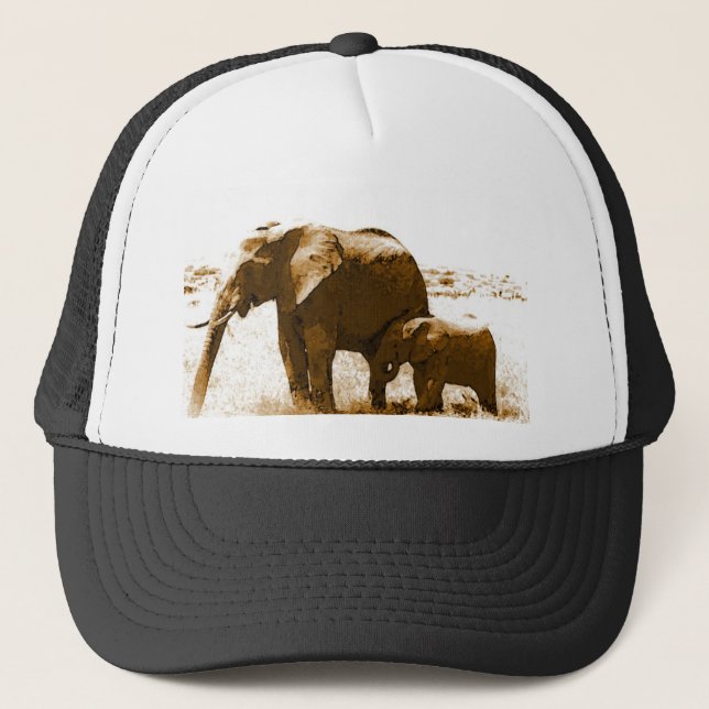 Gorra De Camionero Elefante y elefante bebé (Anverso)