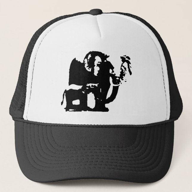 Gorra De Camionero Elefantes de Mamá y Bebé Blanco Negro (Anverso)